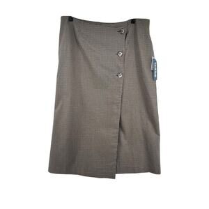 Modcloth Plaid Skirt Size 14 NEW Midi Wrap Buttons Brown